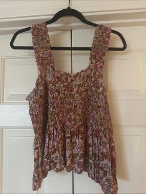 Pink Floral Cropped Smocked Cami Tank Top